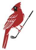Cardinal-Only Logo: Club colors. Beak, golf club are black. Feathers are red PMS 7627C. Eye is white.